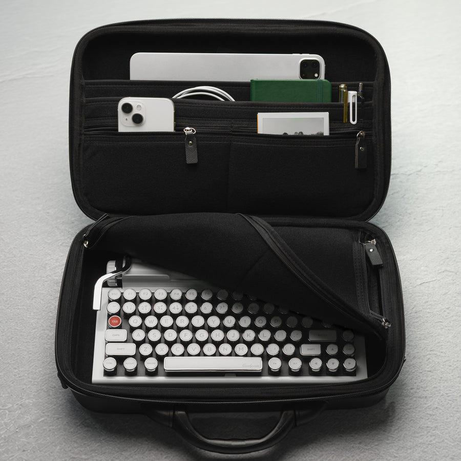 Qwerkywriter typewriter keyboard best in class premium all aluminum body in white chrome inside carrying case 