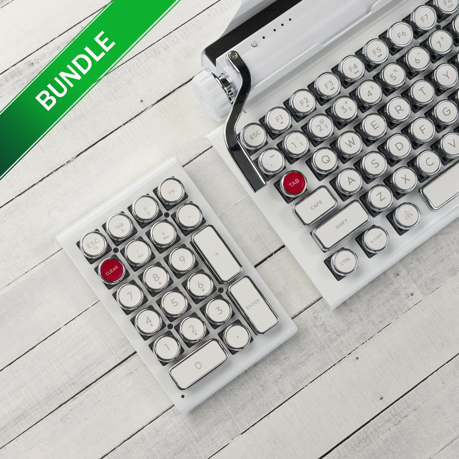 BUNDLE WHITE CHROME QWERKYWRITER® US + NUMKEY + WRIST REST