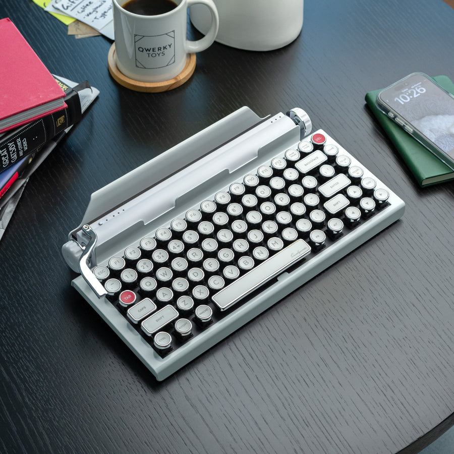 QWERKYWRITER 2 LIMITED WHITE CHROME Next Gen Hot Swap Tri Mode Typewriter Keyboard