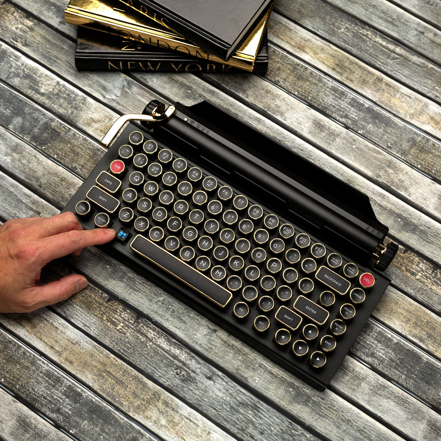 QWERKYWRITER 2 BLACK GOLD Next Gen Hot Swap Tri Mode Typewriter Keyboard