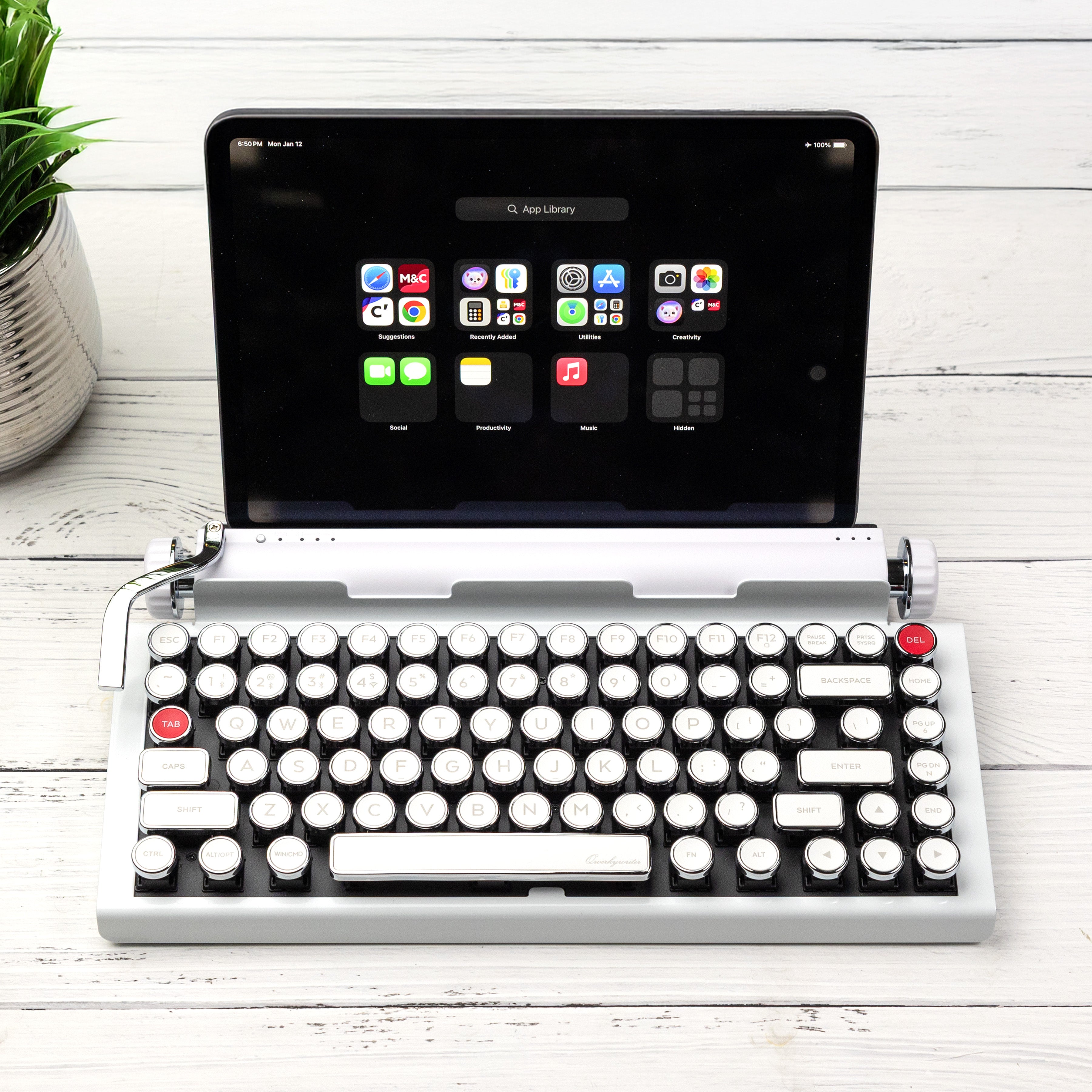 QWERKYWRITER 2 LIMITED WHITE CHROME Next Gen Hot Swap Tri Mode Typewriter Keyboard