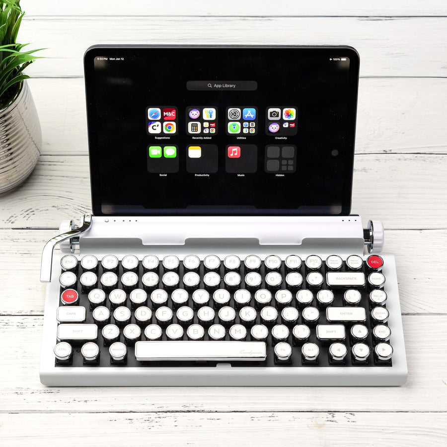 QWERKYWRITER 2 LIMITED WHITE CHROME Next Gen Hot Swap Tri Mode Typewriter Keyboard