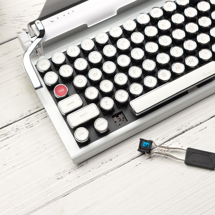 QWERKYWRITER 2 LIMITED WHITE CHROME Next Gen Hot Swap Tri Mode Typewriter Keyboard