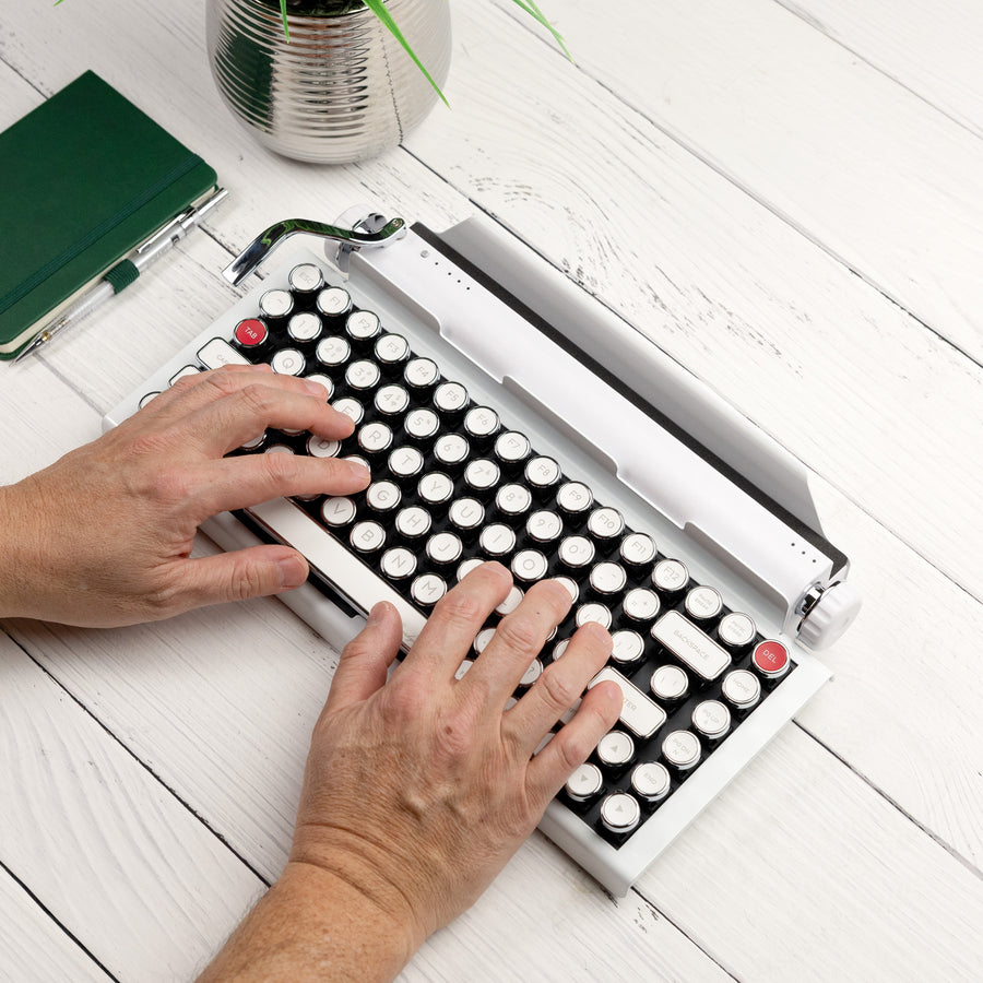 QWERKYWRITER 2 LIMITED WHITE CHROME Next Gen Hot Swap Tri Mode Typewriter Keyboard