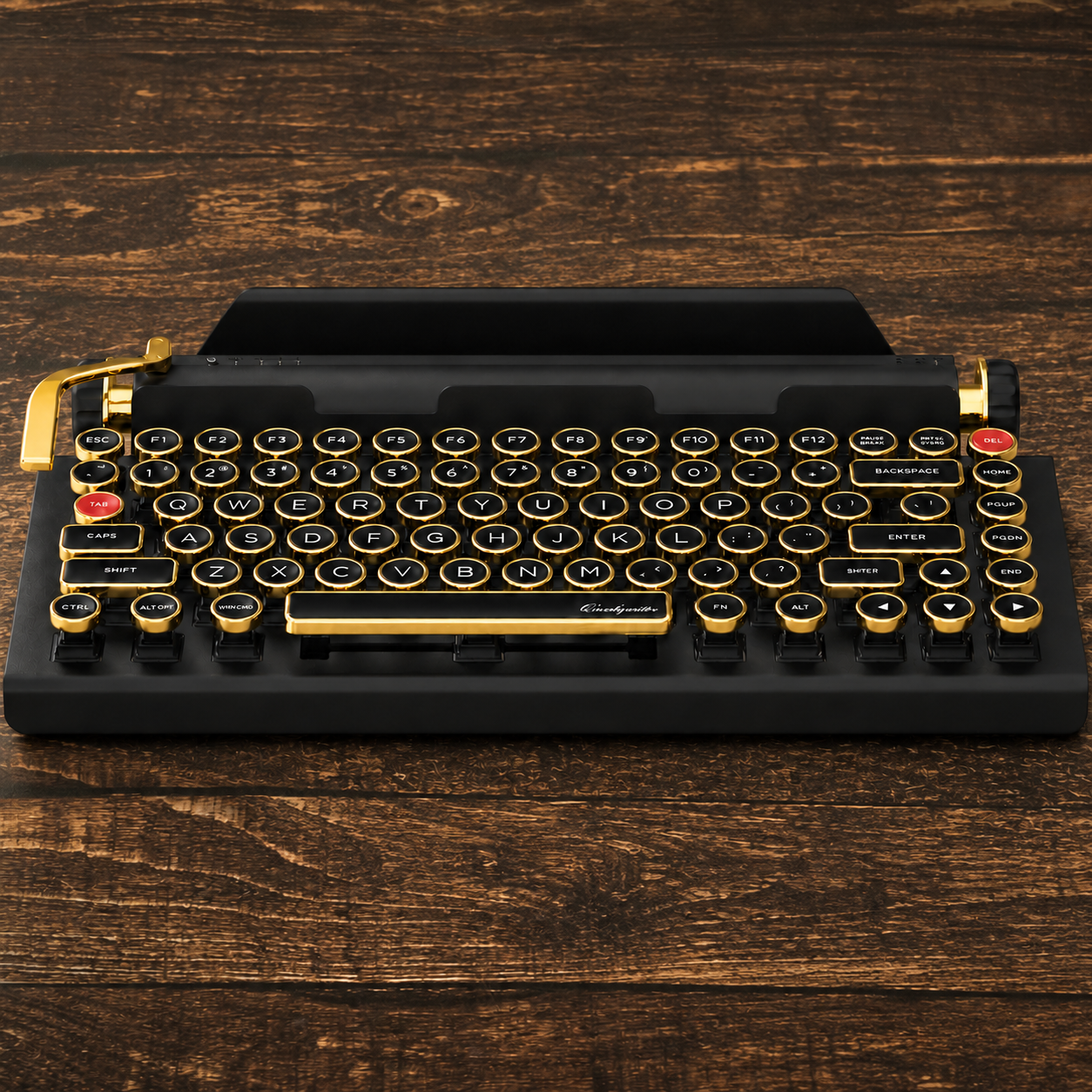 Black Gold Qwerkywriter 2 Hero Image on Wood Background