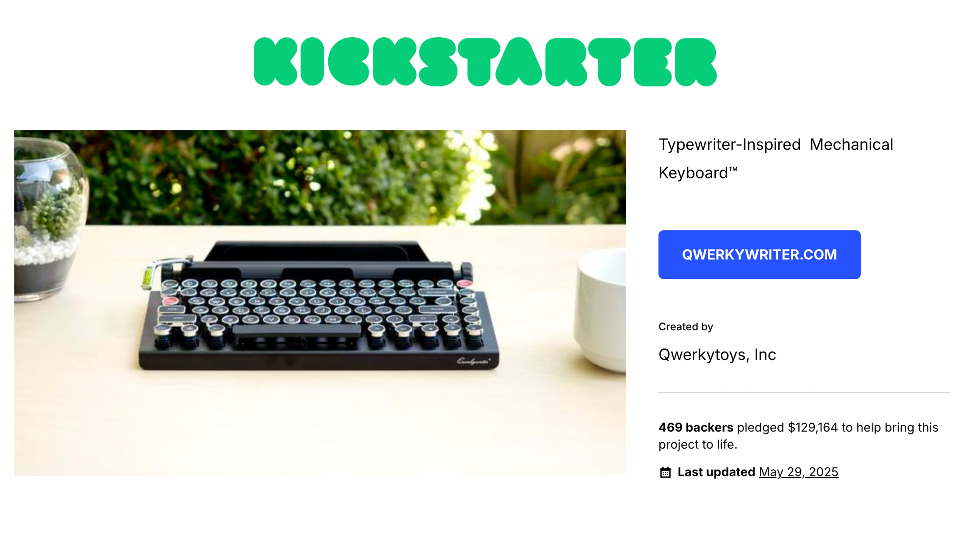 Qwerkywriter 2014 Kickstarter Campaign Successfully funded by 469 backers with $129,164 raised.