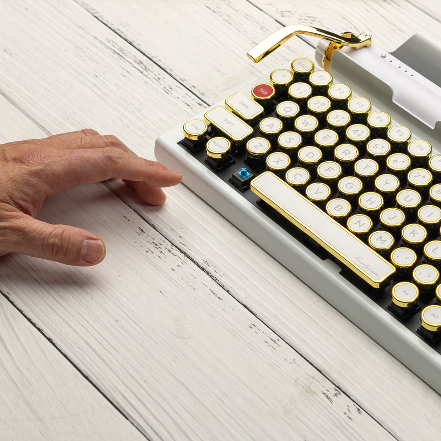 QWERKYWRITER 2 LIMITED WHITE GOLD Next Gen Hot Swap Tri Mode Typewriter Keyboard