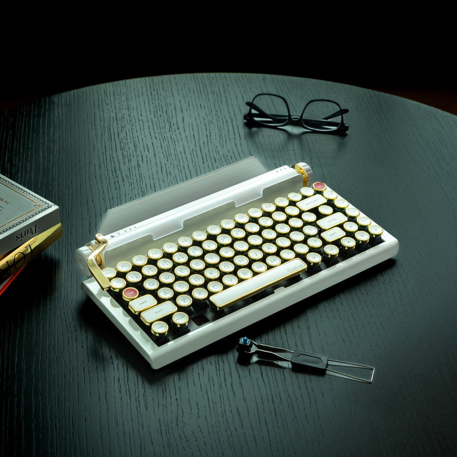 Limited White Gold Premium Aluminum Typewriter Keyboard QWERKYWRITER 2 Hand Assembled