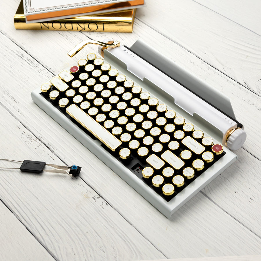 QWERKYWRITER 2 LIMITED WHITE GOLD Next Gen Hot Swap Tri Mode Typewriter Keyboard