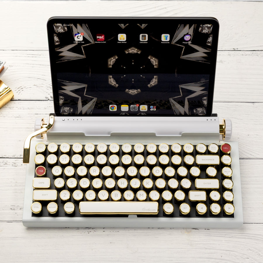 QWERKYWRITER 2 LIMITED WHITE GOLD Next Gen Hot Swap Tri Mode Typewriter Keyboard