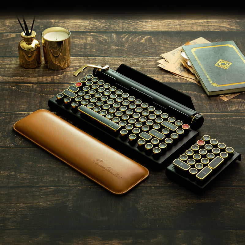 Qwerkywriter typewriter keyboard best in class premium all aluminum body in black gold keyboard typing 