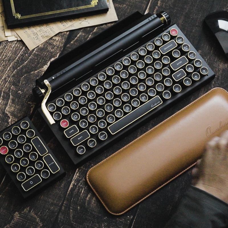 Qwerkywriter typewriter keyboard best in class premium all aluminum body in black gold keyboard typing 