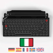 Qwerkywriter typewriter keyboard best in class premium all aluminum body in anniversary dark chrome on white background International Layout Italian