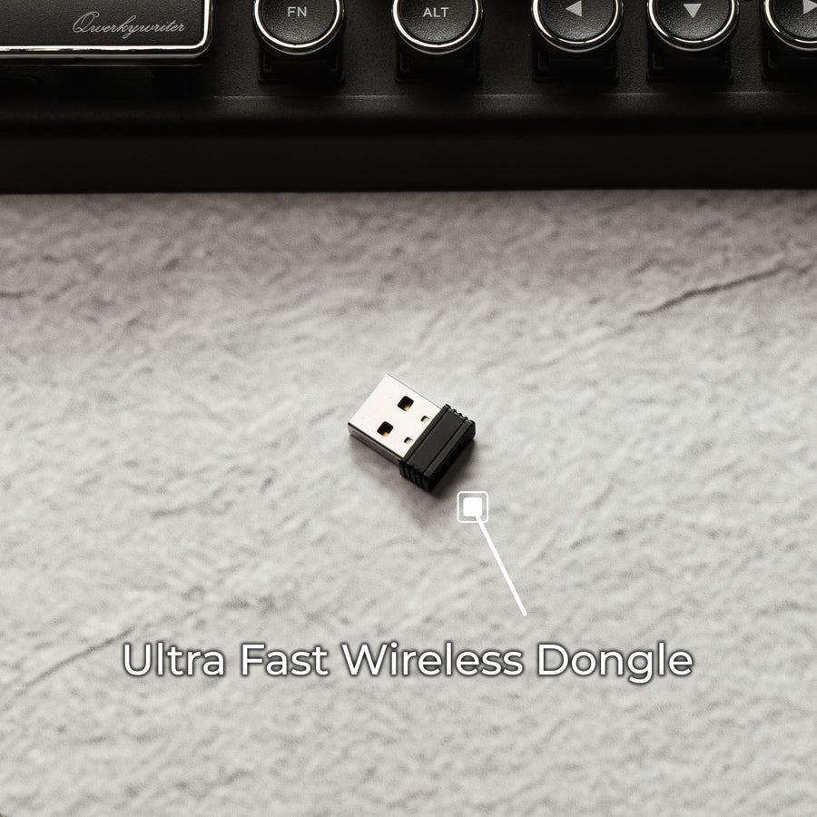 Qwerkywriter typewriter keyboard best in class premium all aluminum body in black chrome fast lag less wireless usb dongle connection
