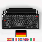 Qwerkywriter typewriter keyboard best in class premium all aluminum body in black chrome on white background International Layout German QWERTZ 