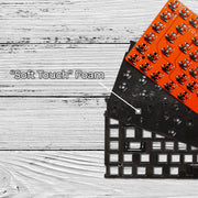 Qwerkywriter typewriter keyboard best in class premium all aluminum body close-up of 'Soft Touch' foam for bottoming out softer comfort with electronic components on a wooden surface