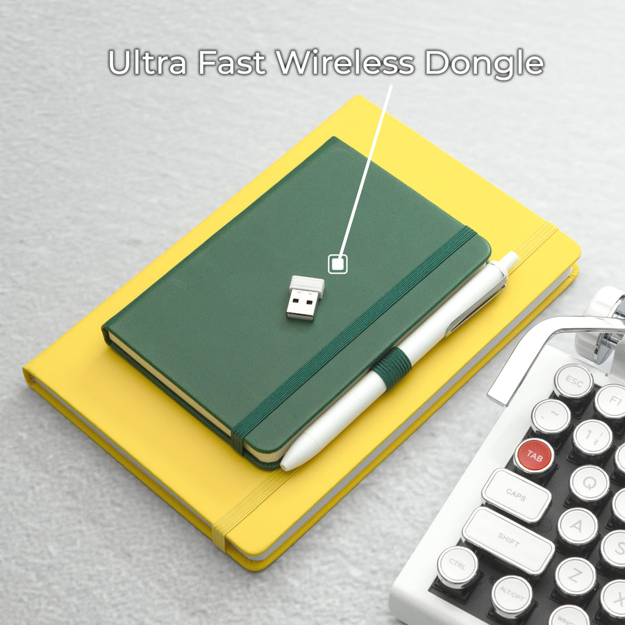 Qwerkywriter typewriter keyboard best in class premium all aluminum body in white chrome fast lag less wireless usb dongle connection